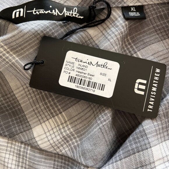 NWT Travis Mathew Lightweight Gray Plaid Long Sleeve Shirt - Size XL - Picture 7 of 7